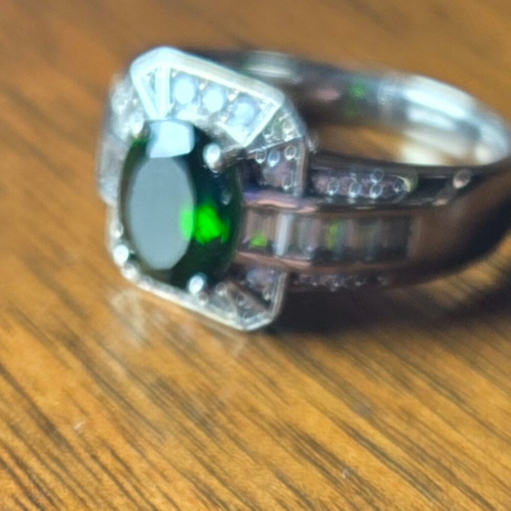 Chrome diopside ring, 925 silver, size 10